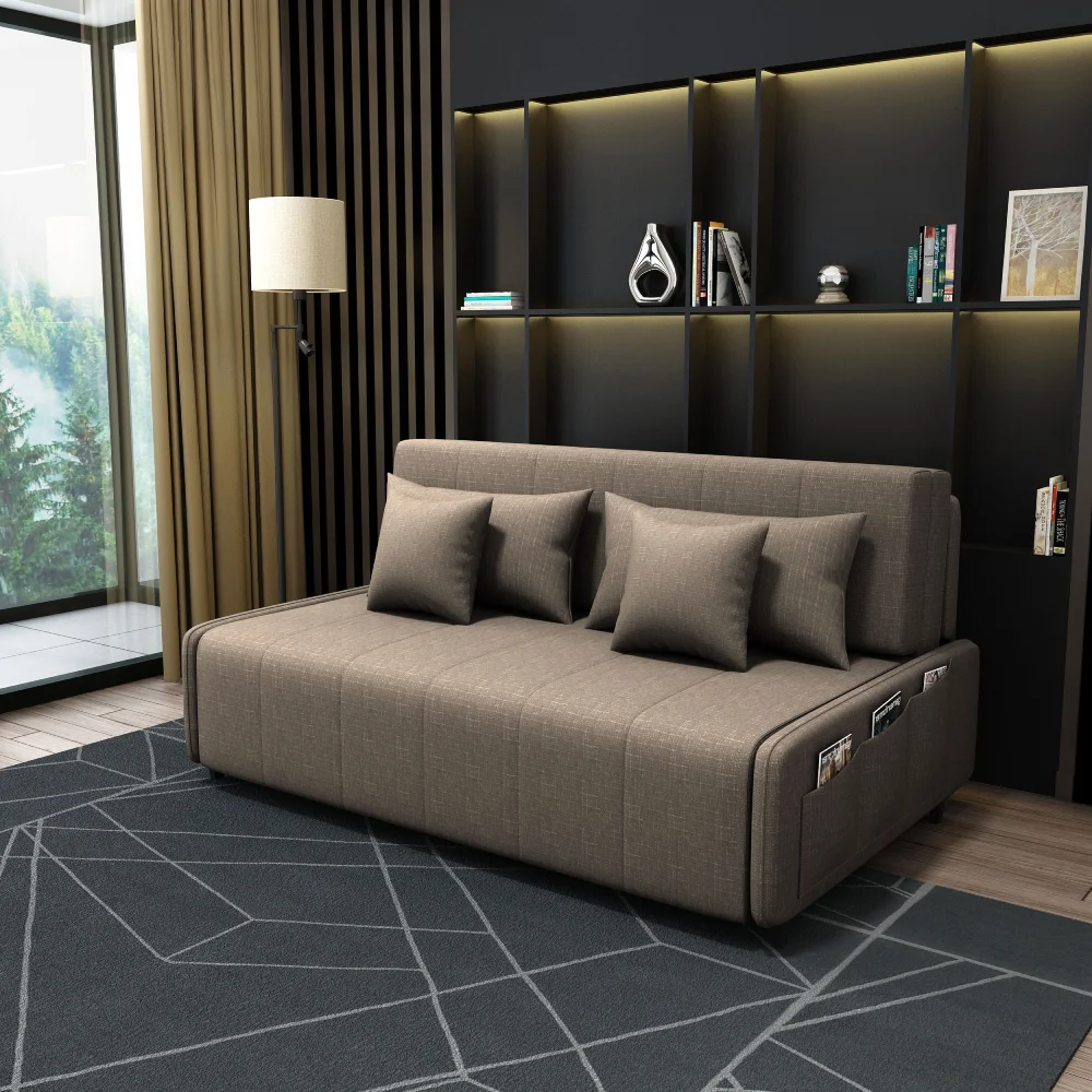 Beige pull-out sofa bed
