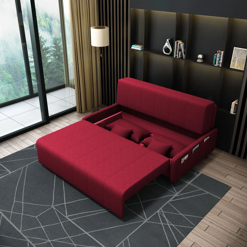 Red pull-out sofa bed