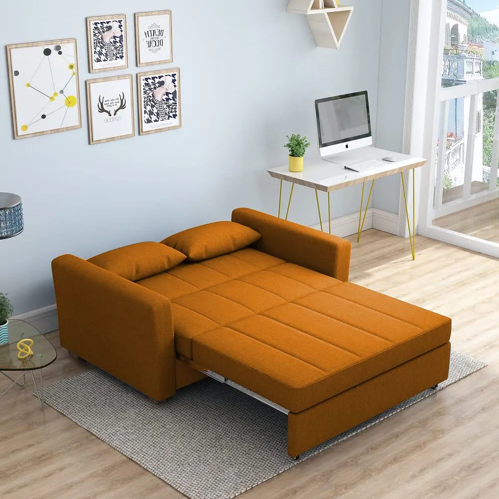 Burnt Orange pull-out sofa bed, partially extended