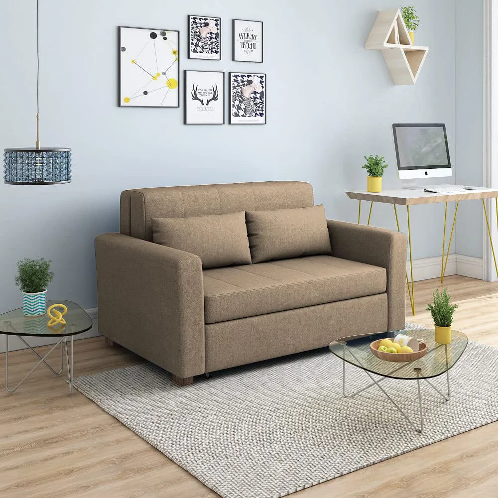 Taupe Modern red pull-out sofa bed (two-seater) in a contemporary room.