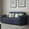 Dark Blu Fold Out Sofa Bed fully open in bedroom setting