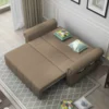 Mocha Brown Fold Out Sofa Bed fully open in bedroom setting