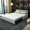 Light gray pull-out sofa bed, open.