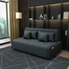 Bambillo Citta Armless Sofa Bed With Headboard in charcoal fabric colour, showing sofa configuration with headrest in sofa position