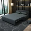 Bambillo Citta Armless Sofa Bed With Headboard in charcoal fabric colour, showing bed configuration with headrest folded down