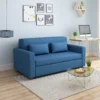 Bambillo Milano Sofa Bed with arms in navy blue fabric colour, showing sofa configuration with headrest in sofa position