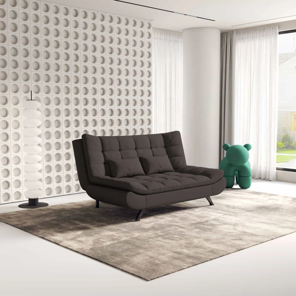 Bambillo Rio Click Back Sofa Bed in charcoal fabric colour, showing sofa configuration with headrest in sofa position