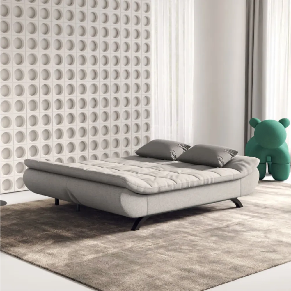 Bambillo Rio Click Back Sofa Bed in marl grey fabric colour, showing bed configuration with headrest folded down