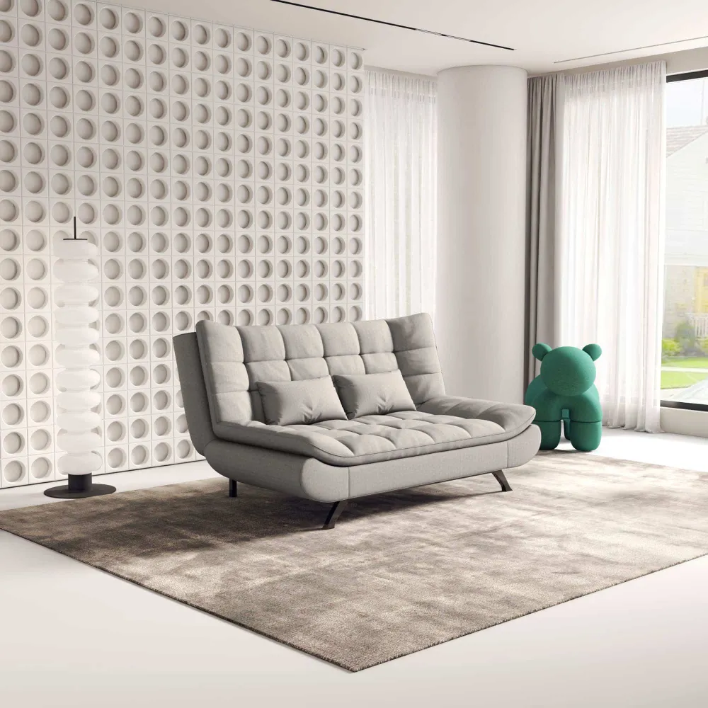 Bambillo Rio Click Back Sofa Bed in marl grey fabric colour, showing sofa configuration with headrest in sofa position