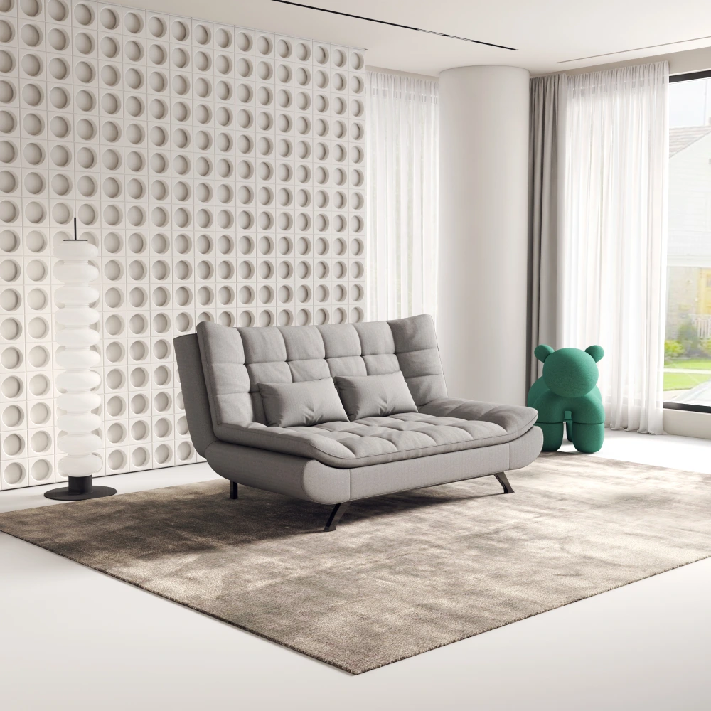 Bambillo Rio Click Back Sofa Bed in marl grey fabric colour, showing sofa configuration with backrest in sofa position