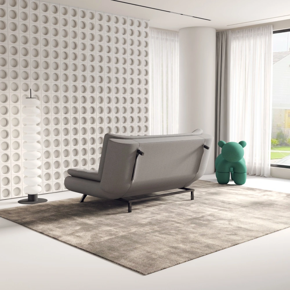 Bambillo Rio Click Back Sofa Bed in marl grey fabric colour, showing back of sofa in sofa configuration with backrest legs extended out