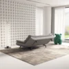 Bambillo Rio Click Back Sofa Bed in marl grey fabric colour, showing back of sofa in semi-reclined sofa configuration with backrest legs extended out