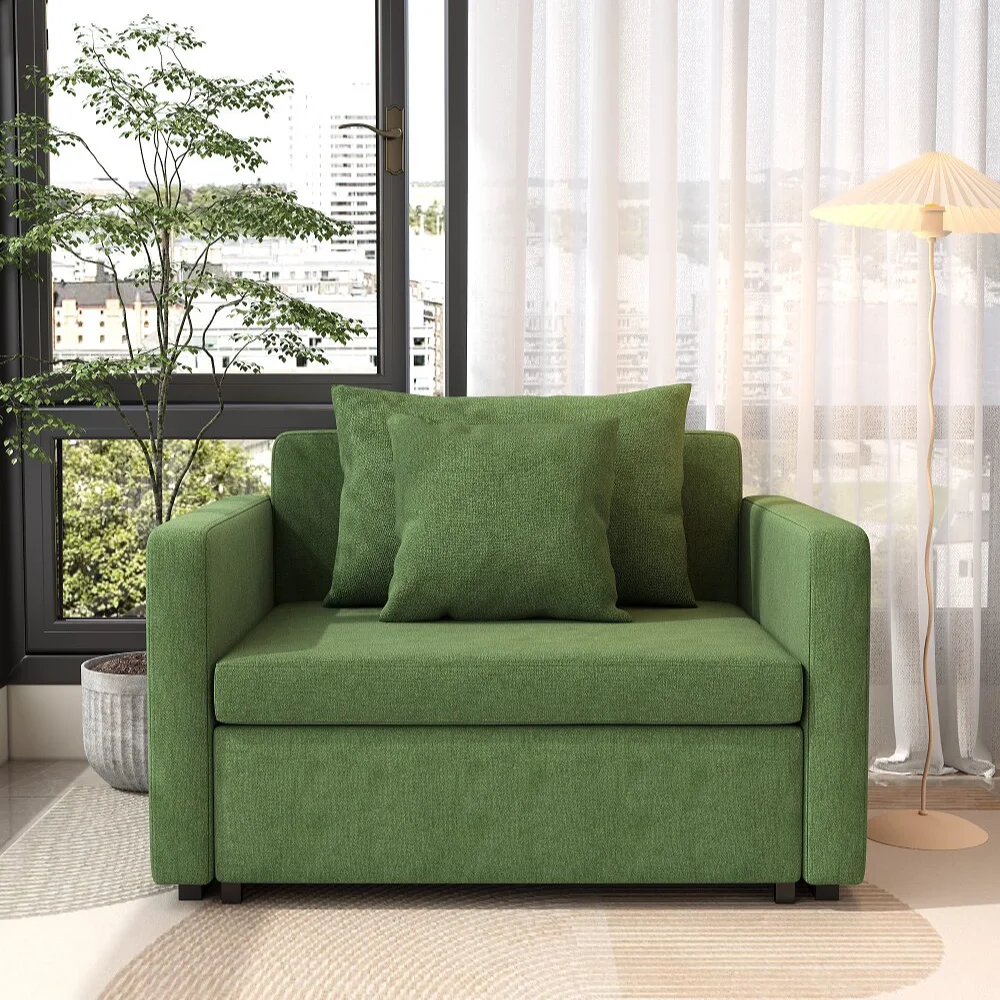 Bambillo Siena Sofa Bed in leaf green fabric colour, showing sofa configuration
